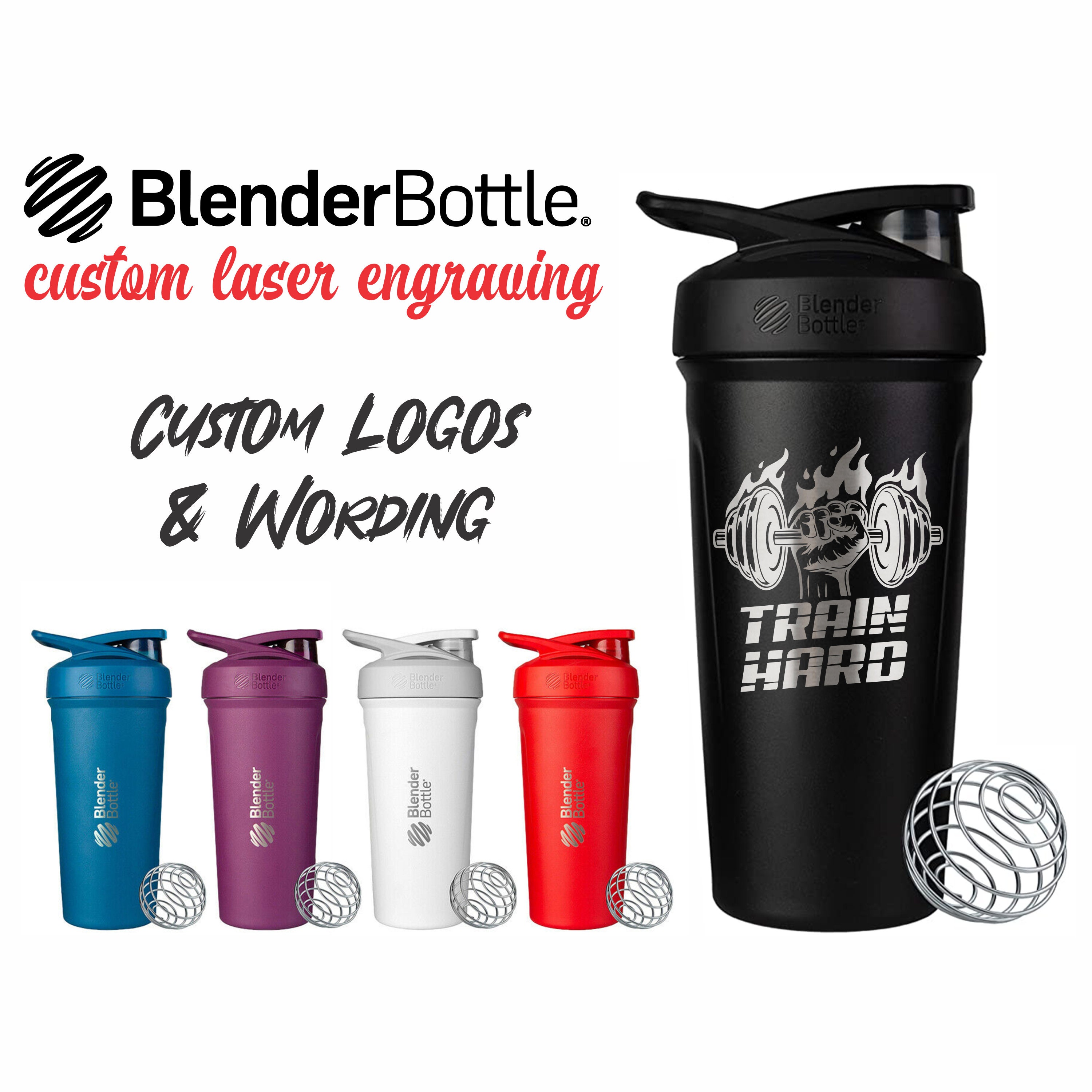 Stainless Steel Blender Bottles FREE Laser Engraving Custom Laser Engraved  Strada Insulated Stainless Powder Coated Shaker Bottles 