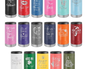 Bulk Custom Laser Engraved Slim Can Colster - (Case of 24) - Stainless Steel Powder Coated Polar Camel Tumblers