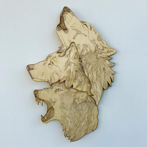 Download Three Layered Wooden Wolf Phases Wall Decor Etsy