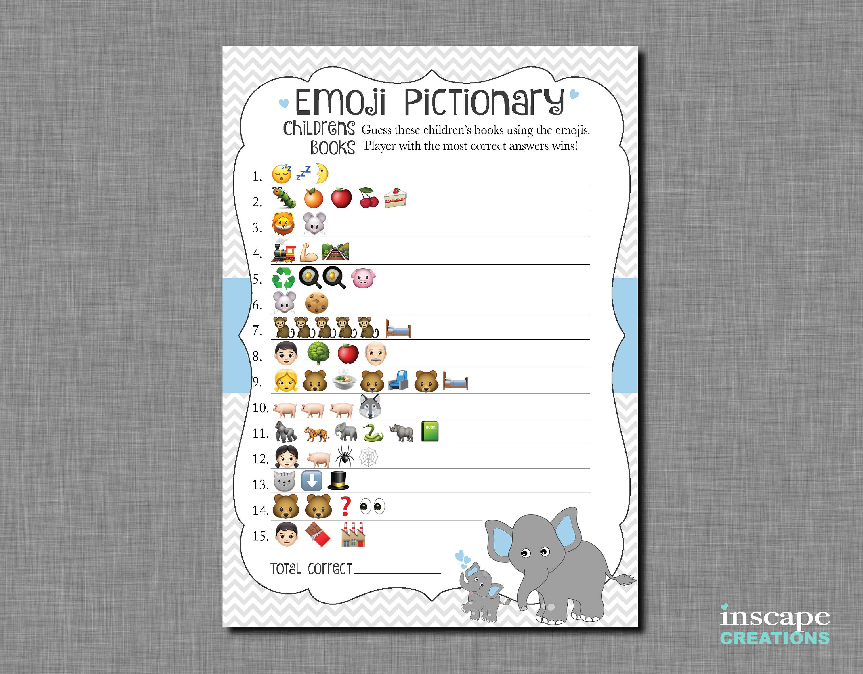Emoji Baby Shower Game Printable Elephant Emoji Pictionary Etsy