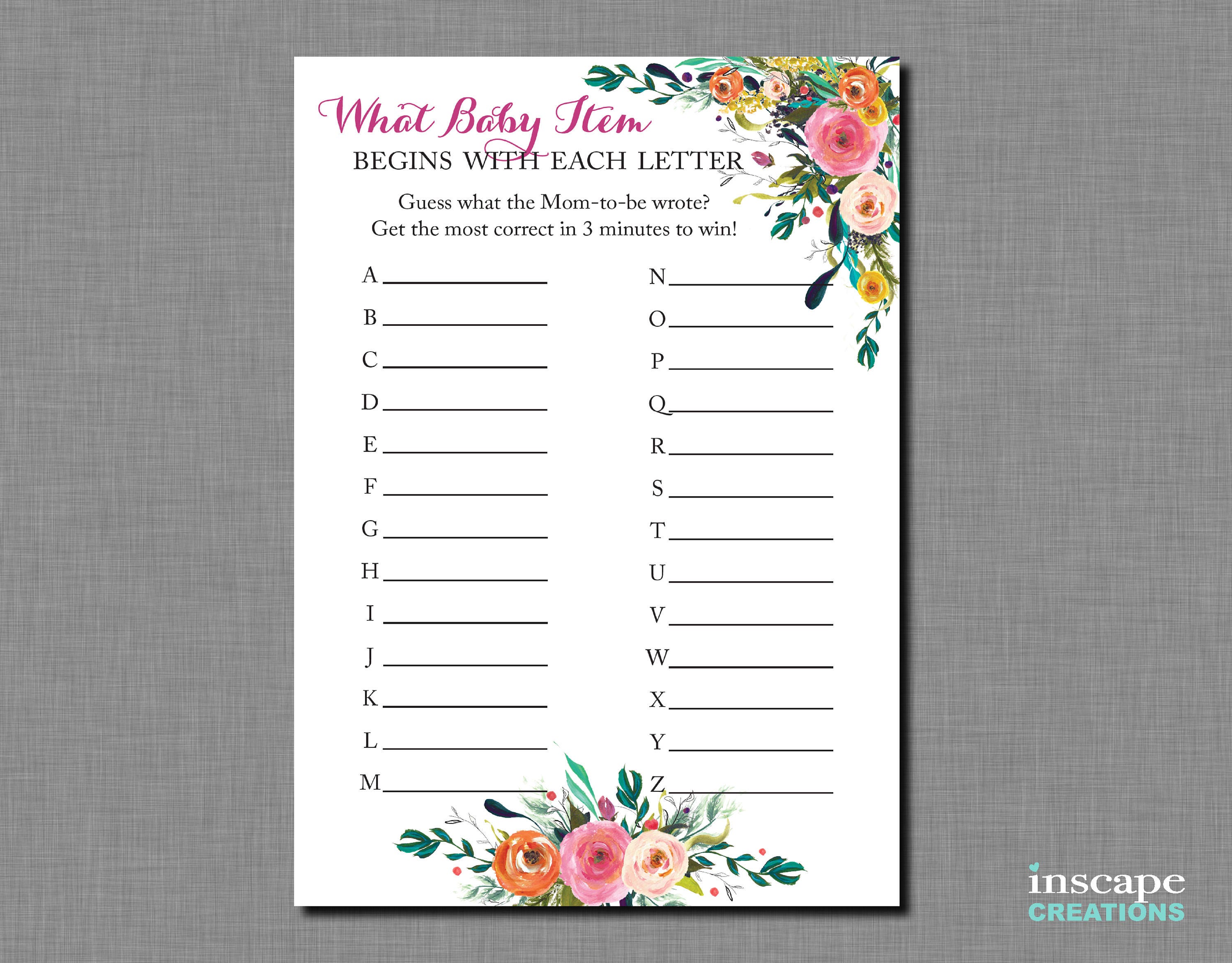 What Baby Items Begin With This Letter Baby Shower Game
