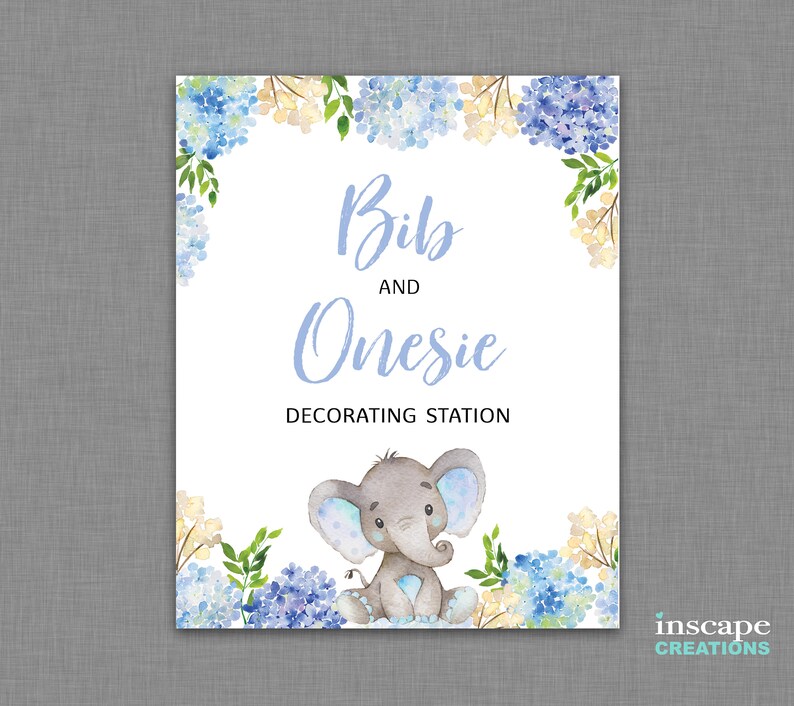 Decorate A Bib And Onesie Sign Printable Blue Elephant Etsy