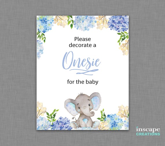 Decorate A Onesie Sign Printable Blue Elephant Decorate A Etsy