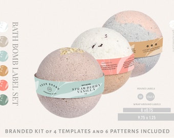 Bath Bomb Label Template, Printable Wrap and Sticker for Bath Fizzer, Cosmetic Product Label
