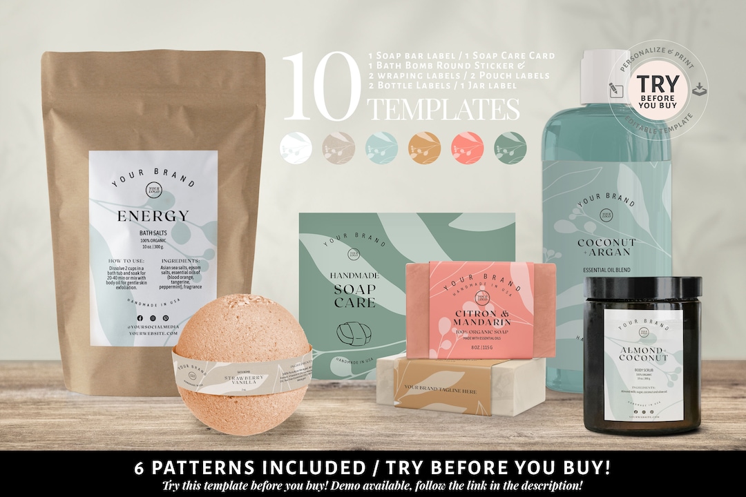 Bath Product Labels Bundle 10 Soap Branding Labels and Insert Etsy