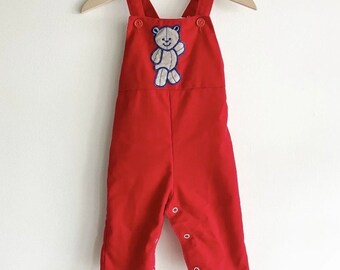 Salopette vintage Health Tex 6 Mos con applicazione di orsacchiotto rosso unisex, genere neutro