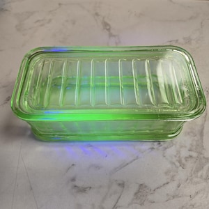 Rare Vintage Green Uranium Glass Refridgerator Container