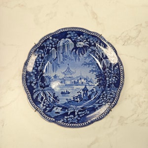 Antique Staffordshire Chinoiserie Transferware Soup Plate