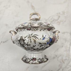 Antique E. Challinor Ironstone Footed Handled Tureen with Lid