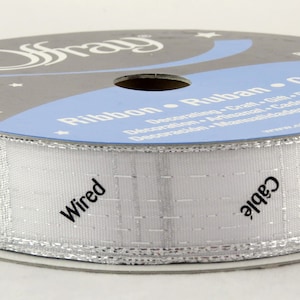 Silver Shot Dynasty White Wired Ribbon 44 yards bow wreath garland wedding anniversary gift 7/8 inches wide accent