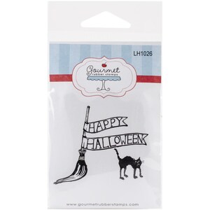 Strega' Broom & Cat Happy Halloween Rubber Cling Stamp Gourmet spaventare spettrale spaventato partito carta decorazione mestiere