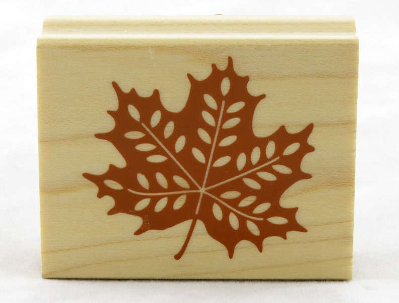 Maple Leaf Wood Mounted Rubber Stamp Inkadinkado fall autumn harvest thanksgiving craft decor scrapbook