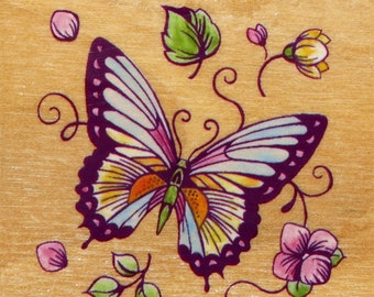 Butterfly Wood Mounted Rubber Delta Stamp NEW spring garden flower summer flutter nature craft art scrapbook card party invite