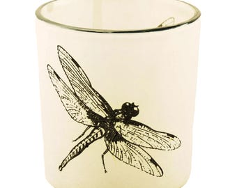 Dragonfly Autumn Nature Glass Votive Candle Holder Yankee Candle NEW paper wrap decor garden display tea stained