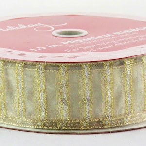 Silver Gold Sparkle Stripe Champagne Sheer Wired Ribbon 50 yards 1.5&quot; wide wedding party anniversary gift tree wreath bow metallic