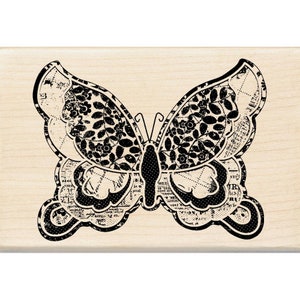 Patterned Butterfly Large Wood Mounted Rubber Stamp Inkadinkado naturaleza verano flutterby tarjeta de jardín invitar fiesta etiqueta regalo