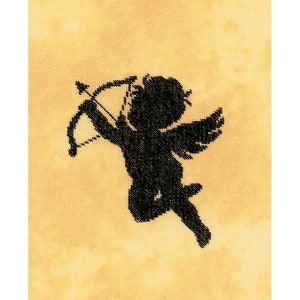 Cupido II op Cotton Counted Cross Stitch Kit LanArte NIEUW silhouet liefde valentine kleine zwarte god Griekse Rome mythische