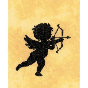 Cupido I op Cotton Counted Cross Stitch Kit LanArte geel zwart silhouet liefde Valentine Rome Griekse god mythische