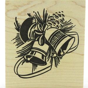 Retro Bells Wood Mounted Rubber Stamp Tim Holtz christmas holiday jingle holly gift card tag paper