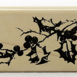 Holly Branch Wood Mounted Rubber Stamp Tim Holtz christmas winter berry tree gift tag card paper