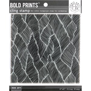 May include: A black and white cling stamp with a repeating pattern of curved lines. The stamp is labeled "BOLD PRINTS" and "cling stamp." The stamp is 6x6 inches and is designed for cardmaking. The stamp is made by HERO ARTS.