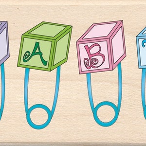 Baby Pins Inkadinkado Wood Stamp NEW mounted rubber newborn announcement shower girl boy card gift label birth