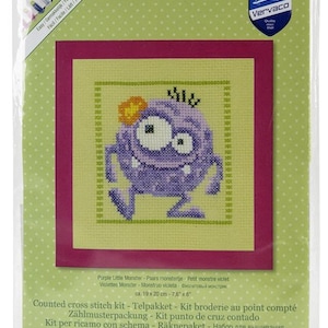 Purple Little Monster Counted Cross Stitch Kit Vervaco NEW goofy silly green art needlework girl boy craft