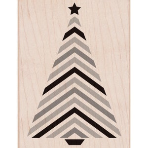 May include: A black and gray geometric Christmas tree design with a star on top. The tree is made up of a series of chevron shapes.