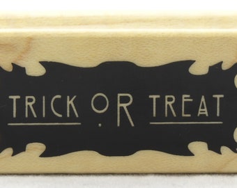 Trick Or Treat Wood Mounted Rubber Stamp Inkadinkado halloween candy costume party decor invitation gift spooky scare