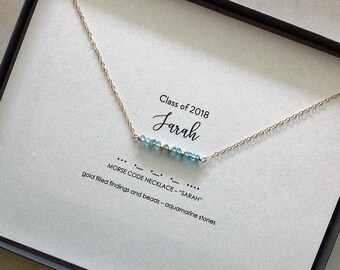 Morse Code Birthstone Graduation Necklace, Girls Graduation Gift,  Custom Name Necklace, Name Birthstone Necklace,  Gift For Her Sister