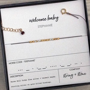 Custom Morse Code Bracelet, Personalized Push Present, Silk Cord Thread String Jewelry, Name Word Phrase Quote, Minimal Dainty