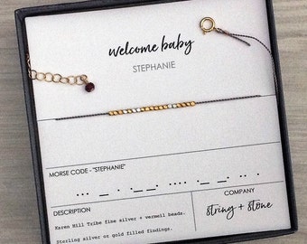 Custom Morse Code Bracelet, Personalized Push Present, Silk Cord Thread String Jewelry, Name Word Phrase Quote, Minimal Dainty