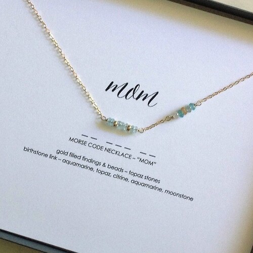 Morse Code Birthstone Bar Necklace 