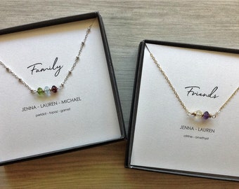 Friend l Family l Love Birthstone Bar Necklace l  Personalized Jewelry l  Valentines Day Gift for Mom, New Momma, Push Present, Godmother