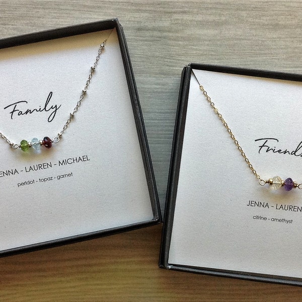 Friend l Family l Love Birthstone Bar Necklace l  Personalized Jewelry l  Valentines Day Gift for Mom, New Momma, Push Present, Godmother
