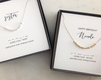 Custom Morse Code Necklace Personalized Quote Name Word Phrase Godmother Mama Mom Aunt To Be Sister Sisters Niece Friend Family Gold Silver