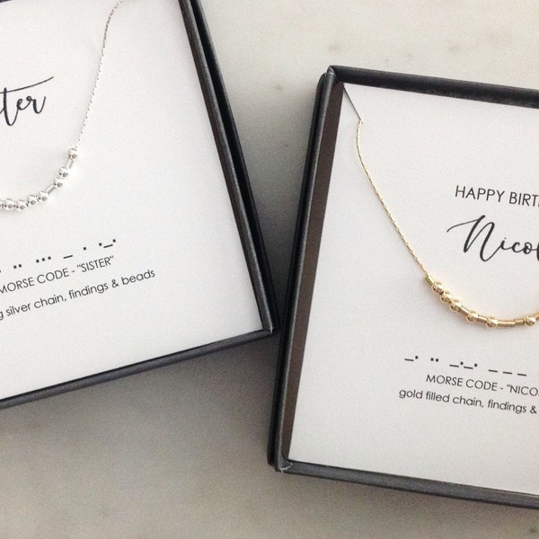 Custom Morse Code Necklace Personalized Quote Name Word Phrase Godmother Mama Mom Aunt To Be Sister Sisters Niece Friend Family Gold Silver