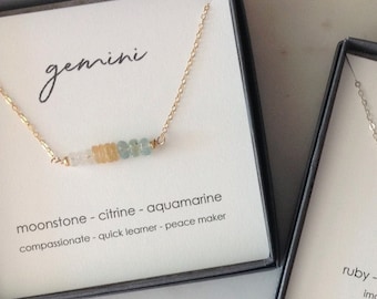 Zodiac Crystal Bar Necklace Birthstone Jewelry Astrology Birthday Gift Pisces Aries Taurus Gemini Cancer Leo Virgo Libra Scorpio