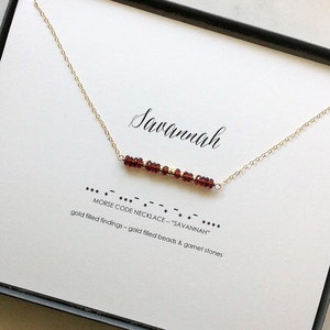 Custom Morse Code Birthstone Bar Name Necklace, Garnet Amethyst Aquamarine Quartz Emerald Moonstone Ruby Peridot Sapphire Opal Citrine Topaz image 6