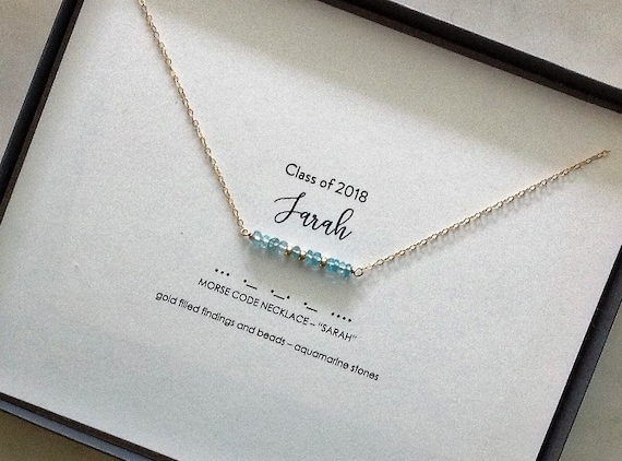 Morse Code Birthstone Graduation Necklace, Girls Graduation Gift,  Custom Name Necklace, Name Birthstone Necklace,  Gift For Her Sister
