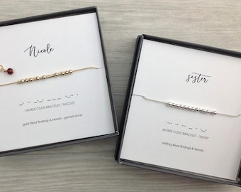 Custom Morse Code Bracelet, Personalized Bracelet Name Word Phrase Quote, Birthstone, Beaded,  Minimal
