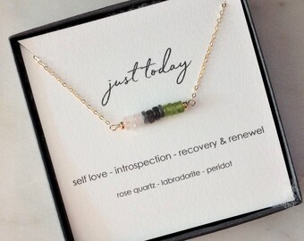 JUST TODAY Bar Necklace Jewelry Recovery Sobriety Addiction aa Eating Disorder Anorexia Mental Health PTSD Chakra Crystal Healing