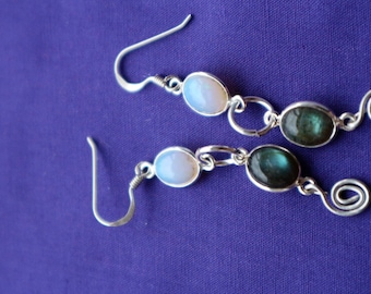 Opal and labradorite sterling silver earrings