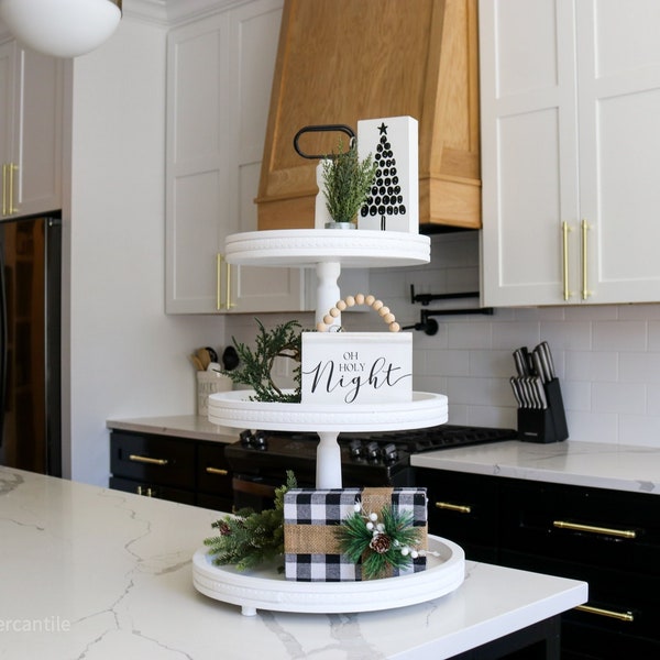 3 Tier White Beaded Tray - Rustic, Cottage, Farmhouse, and Boho Style