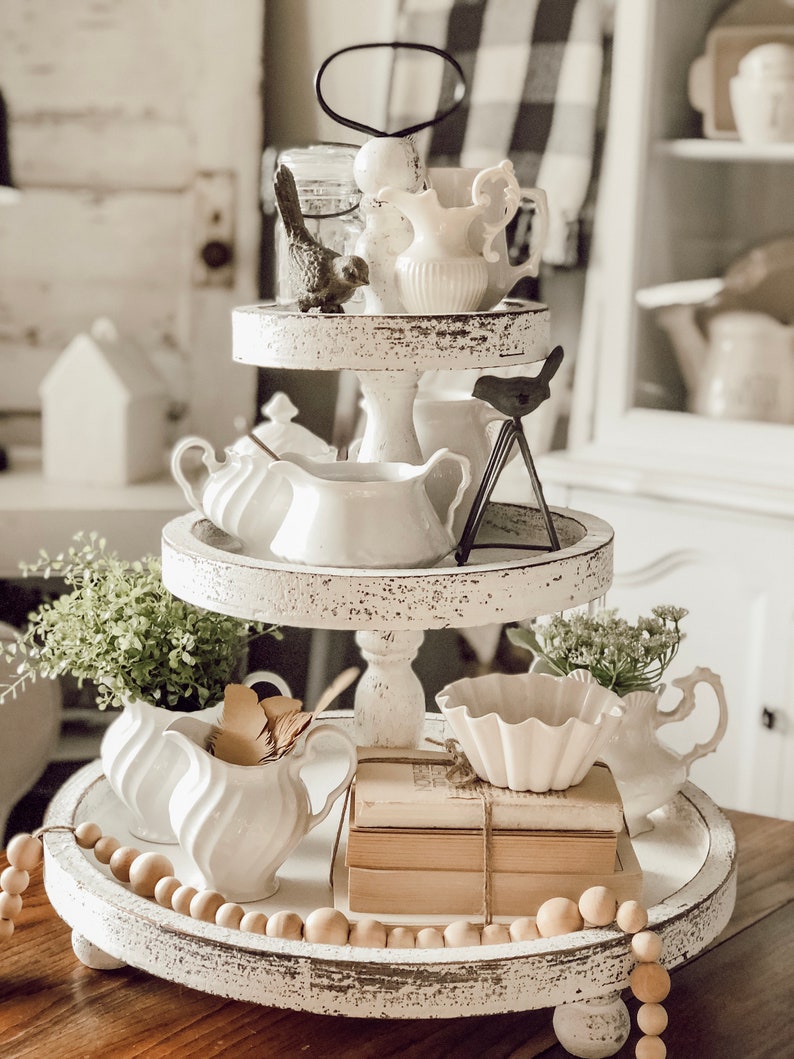 3 Tier White Distressed Tray Etsy