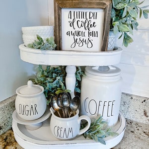 2 Tier OVAL Tray in White Distressed - Rustic, Farmhouse, and Boho Style