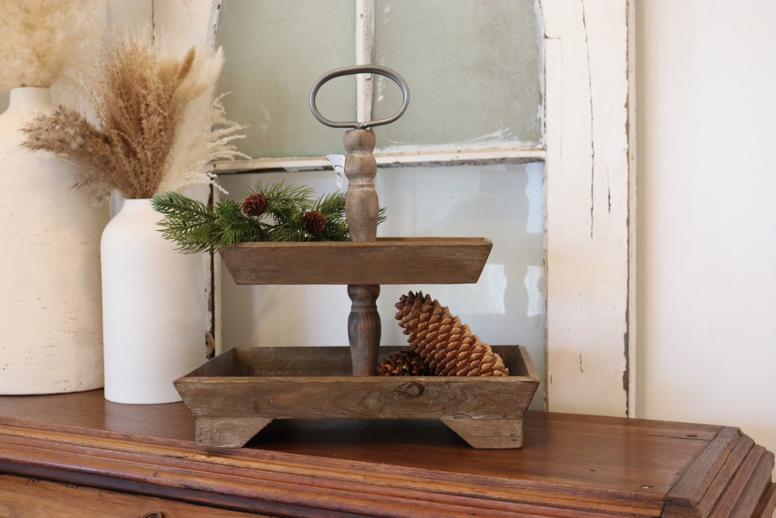 2 Tier Rectangle Tiered Tray Rustic Cottage Farmhouse and Etsy