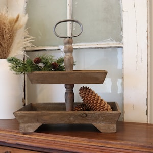 2 Tier Rectangle Tiered Tray - Rustic, Cottage, Farmhouse, and Boho Style