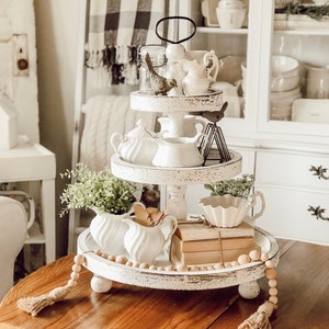 3 Tier White Distressed Tray - Rustic, Cottage, Farmhouse, and Boho Style