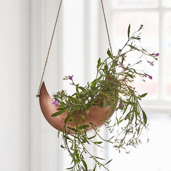 Fly Me To The Moon Hanging Copper Planter - Air Plant Climbers Succulent Indoor Pot Pure Copper